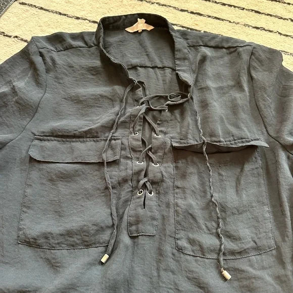 Navy H&M Lace-Up Blouse - Picture 3 of 7